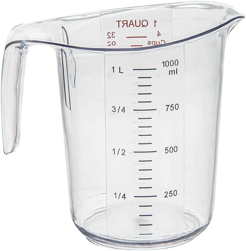 RW Base 1 Pint Measuring Jar 1 Durable Measuring Beaker - Metric And Imperial Units V-Shaped Spout Clear Plastic Measuring Cup Handle With Thumb-Grip Tolerates Up To 248F
