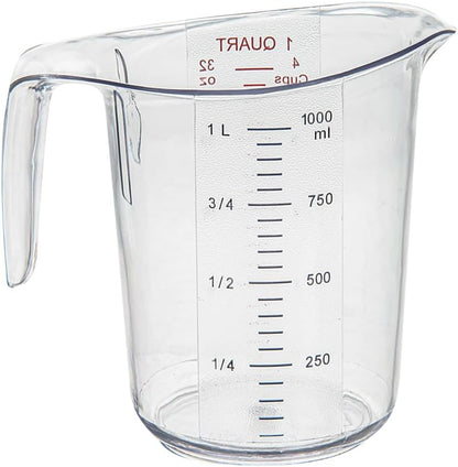 RW Base 1 Pint Measuring Jar 1 Durable Measuring Beaker - Metric And Imperial Units V-Shaped Spout Clear Plastic Measuring Cup Handle With Thumb-Grip Tolerates Up To 248F