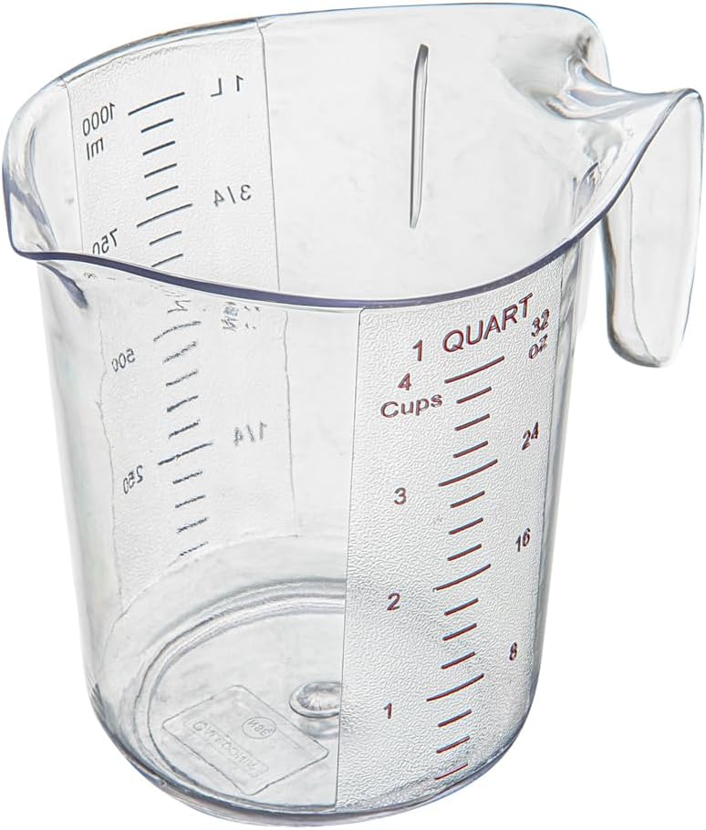 RW Base 1 Pint Measuring Jar 1 Durable Measuring Beaker - Metric And Imperial Units V-Shaped Spout Clear Plastic Measuring Cup Handle With Thumb-Grip Tolerates Up To 248F