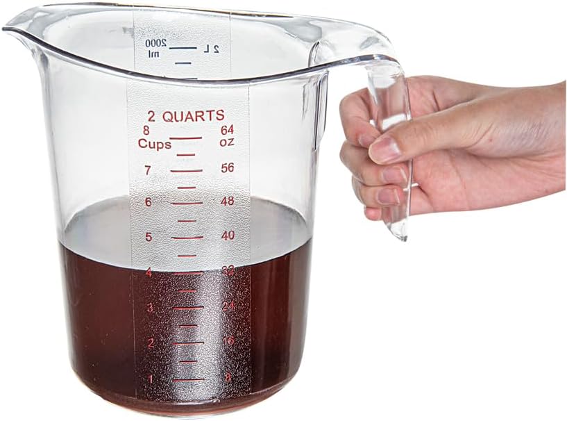 RW Base 1 Pint Measuring Jar 1 Durable Measuring Beaker - Metric And Imperial Units V-Shaped Spout Clear Plastic Measuring Cup Handle With Thumb-Grip Tolerates Up To 248F