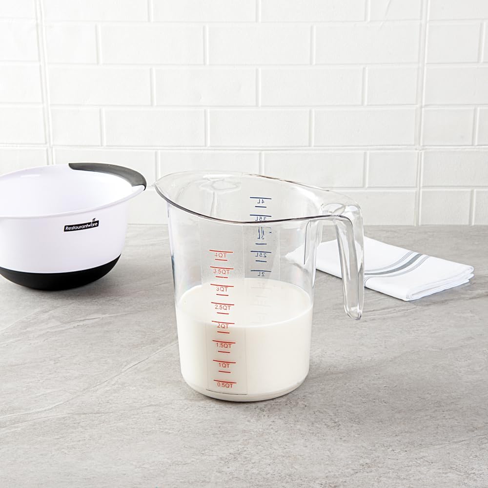 RW Base 1 Pint Measuring Jar 1 Durable Measuring Beaker - Metric And Imperial Units V-Shaped Spout Clear Plastic Measuring Cup Handle With Thumb-Grip Tolerates Up To 248F