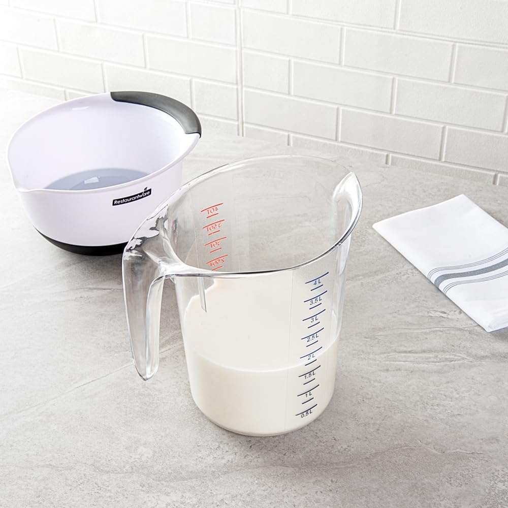 RW Base 1 Pint Measuring Jar 1 Durable Measuring Beaker - Metric And Imperial Units V-Shaped Spout Clear Plastic Measuring Cup Handle With Thumb-Grip Tolerates Up To 248F