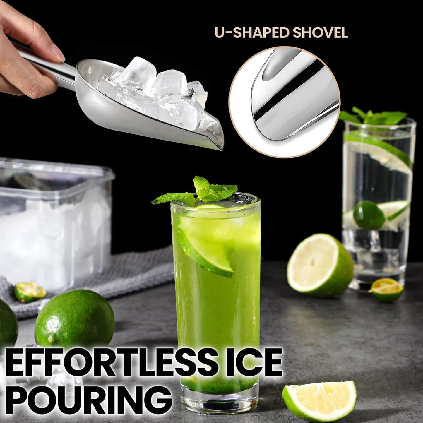 Premium 6oz Ice Scoop for Freezer - Multipurpose Metal Ice Scoop for Ice Machine - Stainless Steel Small Ice Scooper for Ice Bucket - Kitchen Gadgets Cookie Flour Pet Dog Food Scoop