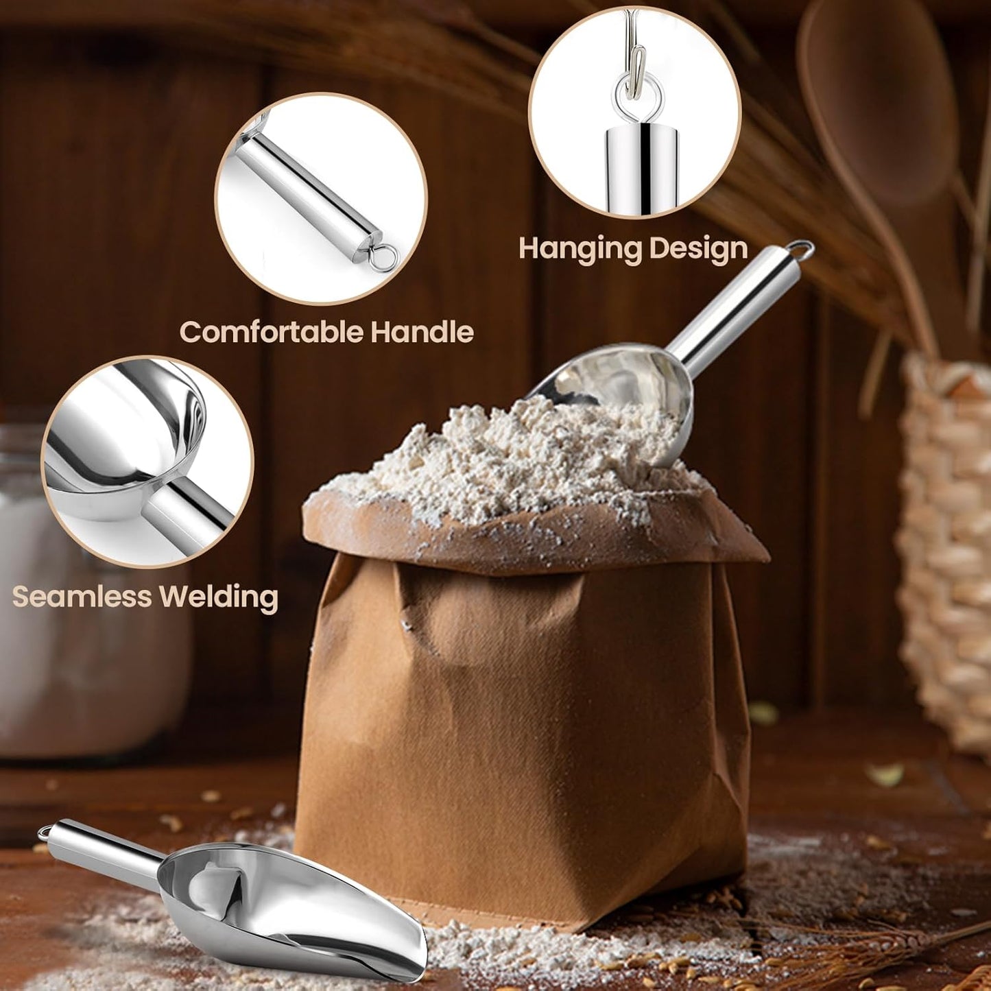 Premium 6oz Ice Scoop for Freezer - Multipurpose Metal Ice Scoop for Ice Machine - Stainless Steel Small Ice Scooper for Ice Bucket - Kitchen Gadgets Cookie Flour Pet Dog Food Scoop