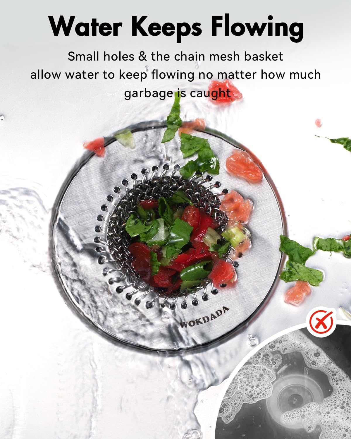 Reversible Kitchen Sink Drain Strainer, Anti-Clog Flat Edge Design