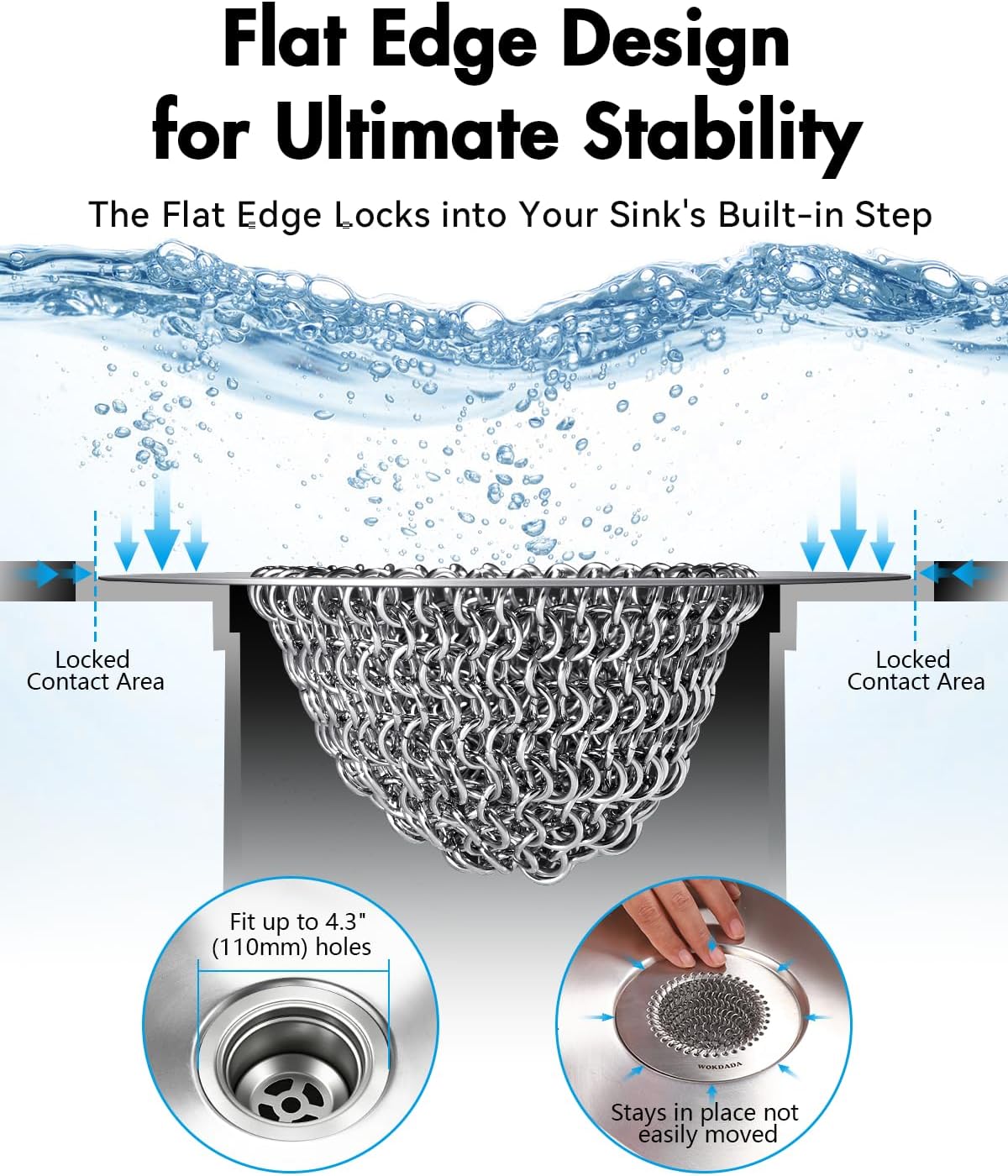 Reversible Kitchen Sink Drain Strainer, Anti-Clog Flat Edge Design