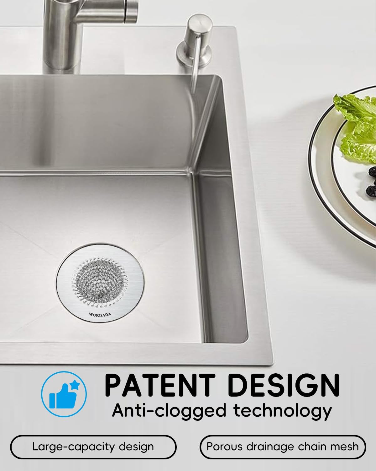 Reversible Kitchen Sink Drain Strainer, Anti-Clog Flat Edge Design