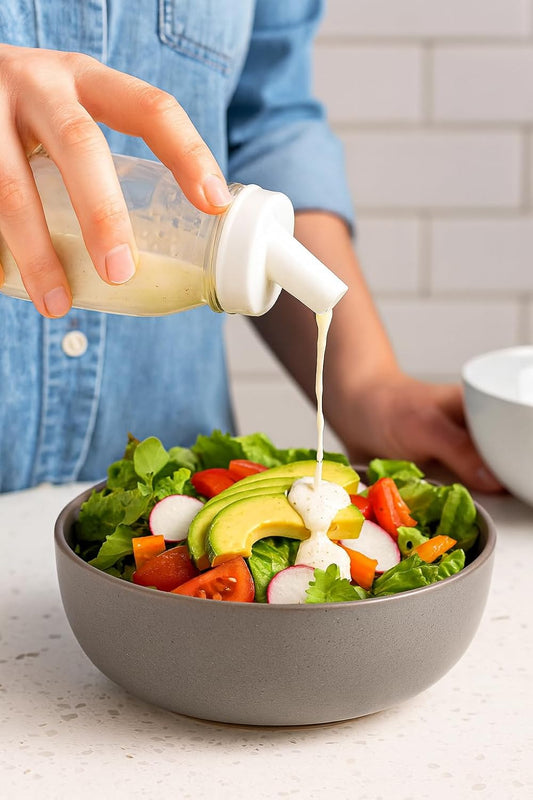 Salad Dressing Shaker Bottle - 12oz Glass Salad Dressing Dispenser Container with Silicone Pour Spout for Sauces, Ranch, and Marinades - Pack of 2
