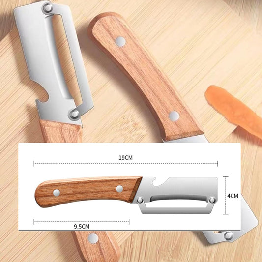 Multifunctional Vegetable Peeler,Zero Flex Peeler with Wooden Handle and Bottle Opener,Stainless Steel Kitchen Tool Suitable for All Kinds Of Vegetables and Fruits(2 PCS)