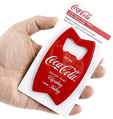 Stainless Steel Coca-Cola Bottle Opener Fridge Magnet, Red