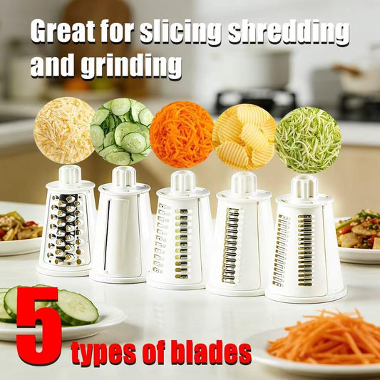 5 in 1 Rotary Cheese Grater Hand Crank, Cheese Shredder with Handle | Replaceable Stainless Blades Cheese Shredder, Cheese Vegetable Slicer, Easy to Clean Kitchen Gadgets with Storage Box