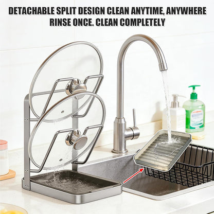 304 Stainless Steel Pot Lid Holder with Drip Tray, Countertop Organizer | Convenient While Cooking Removable Drip Tray Multifunctional Organizer Space-Saving Design Easy to Clean