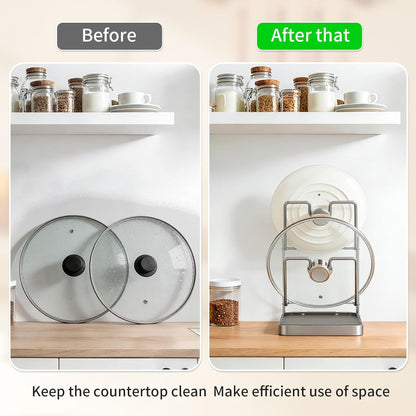 304 Stainless Steel Pot Lid Holder with Drip Tray, Countertop Organizer | Convenient While Cooking Removable Drip Tray Multifunctional Organizer Space-Saving Design Easy to Clean