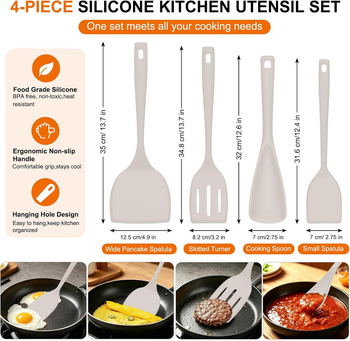 4 Pack Silicone Spatula Set, High Heat Resistant, For Non-Stick Pan
