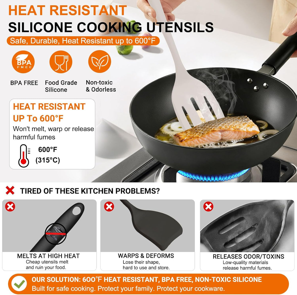 4 Pack Silicone Spatula Set, High Heat Resistant, For Non-Stick Pan