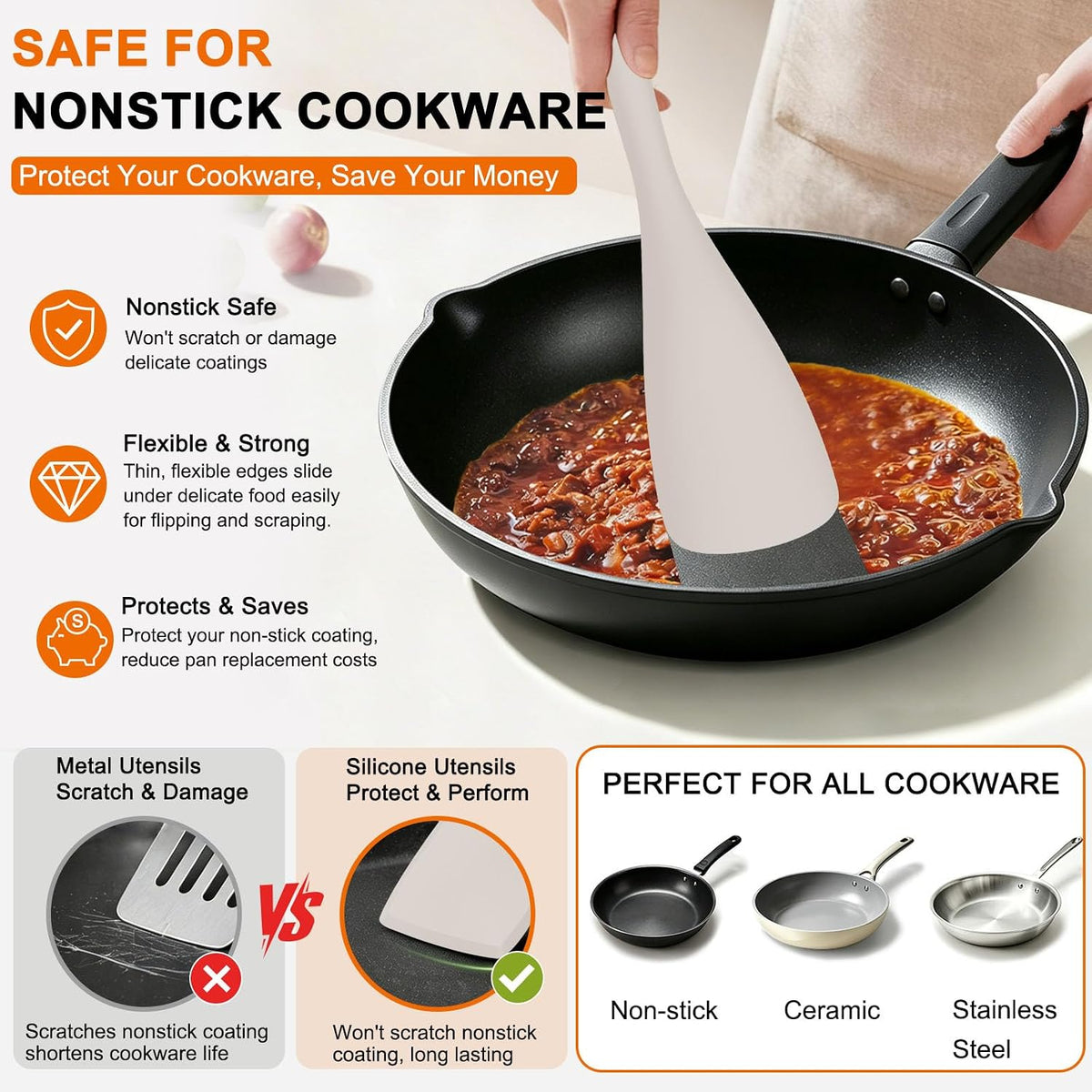 4 Pack Silicone Spatula Set, High Heat Resistant, For Non-Stick Pan