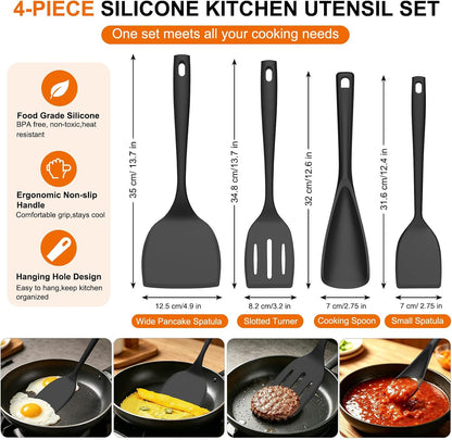 4 Pack Silicone Spatula Set, High Heat Resistant, For Non-Stick Pan