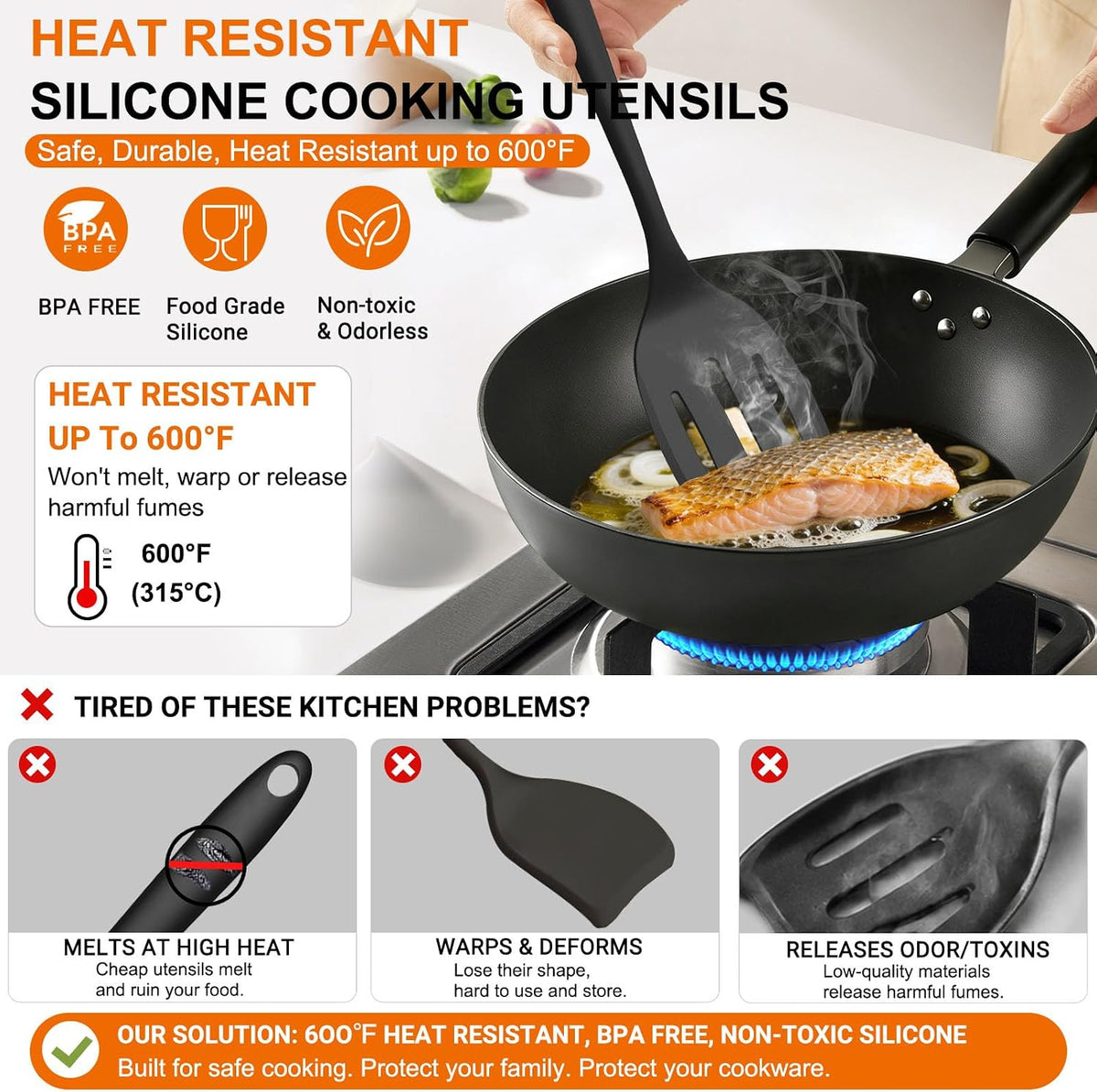 4 Pack Silicone Spatula Set, High Heat Resistant, For Non-Stick Pan