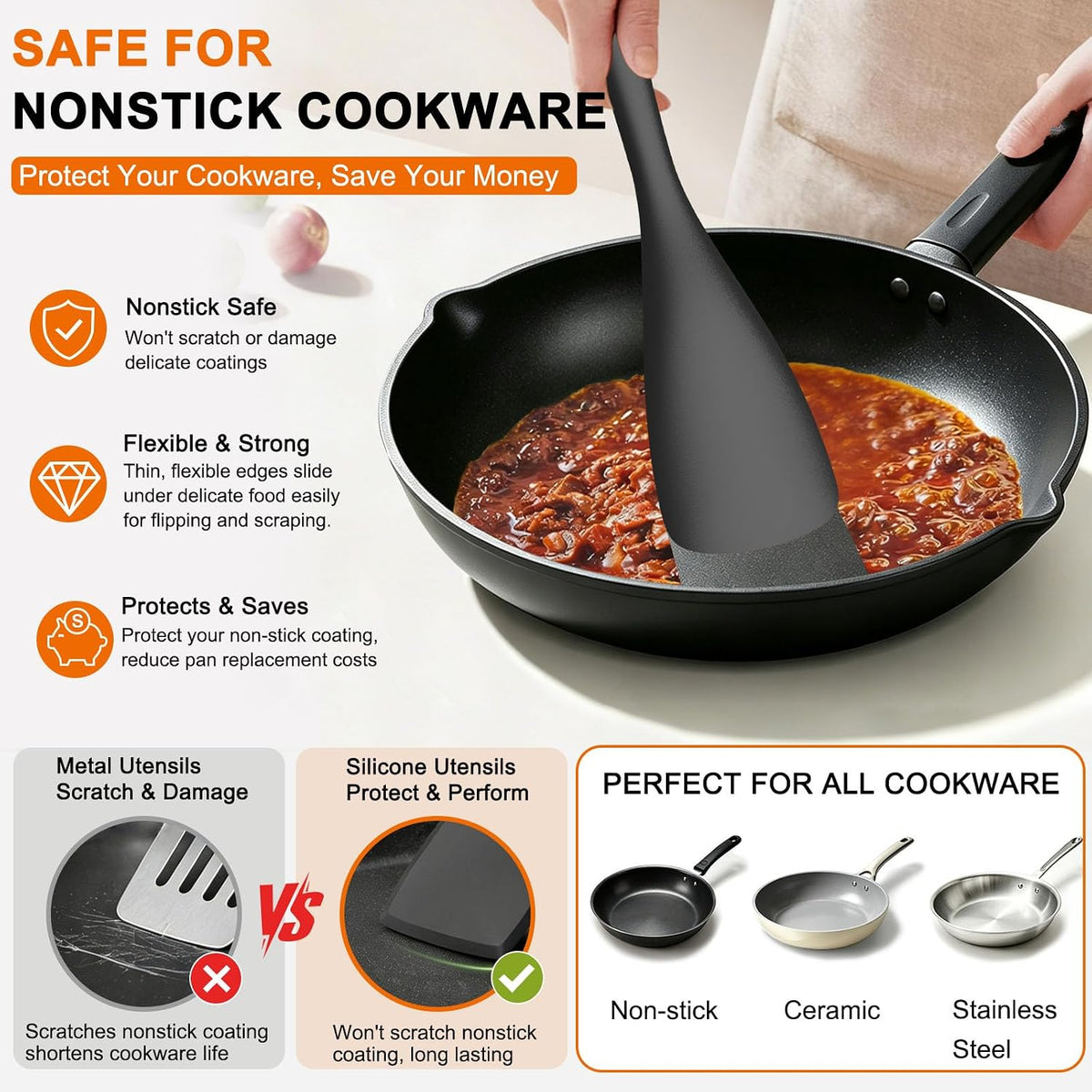 4 Pack Silicone Spatula Set, High Heat Resistant, For Non-Stick Pan