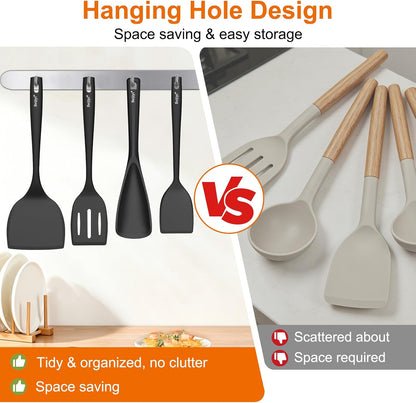 4 Pack Silicone Spatula Set, High Heat Resistant, For Non-Stick Pan