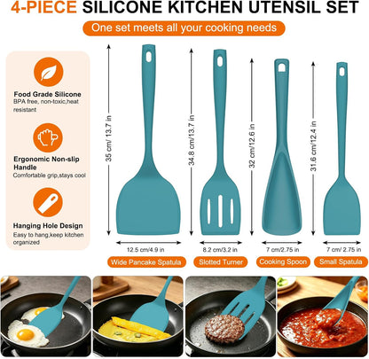 4 Pack Silicone Spatula Set, High Heat Resistant, For Non-Stick Pan