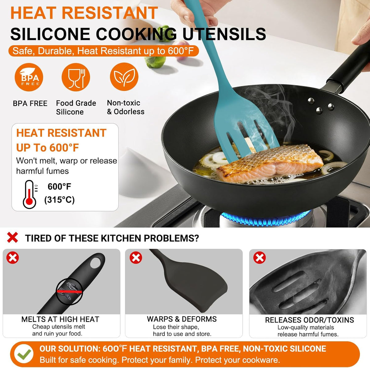 4 Pack Silicone Spatula Set, High Heat Resistant, For Non-Stick Pan