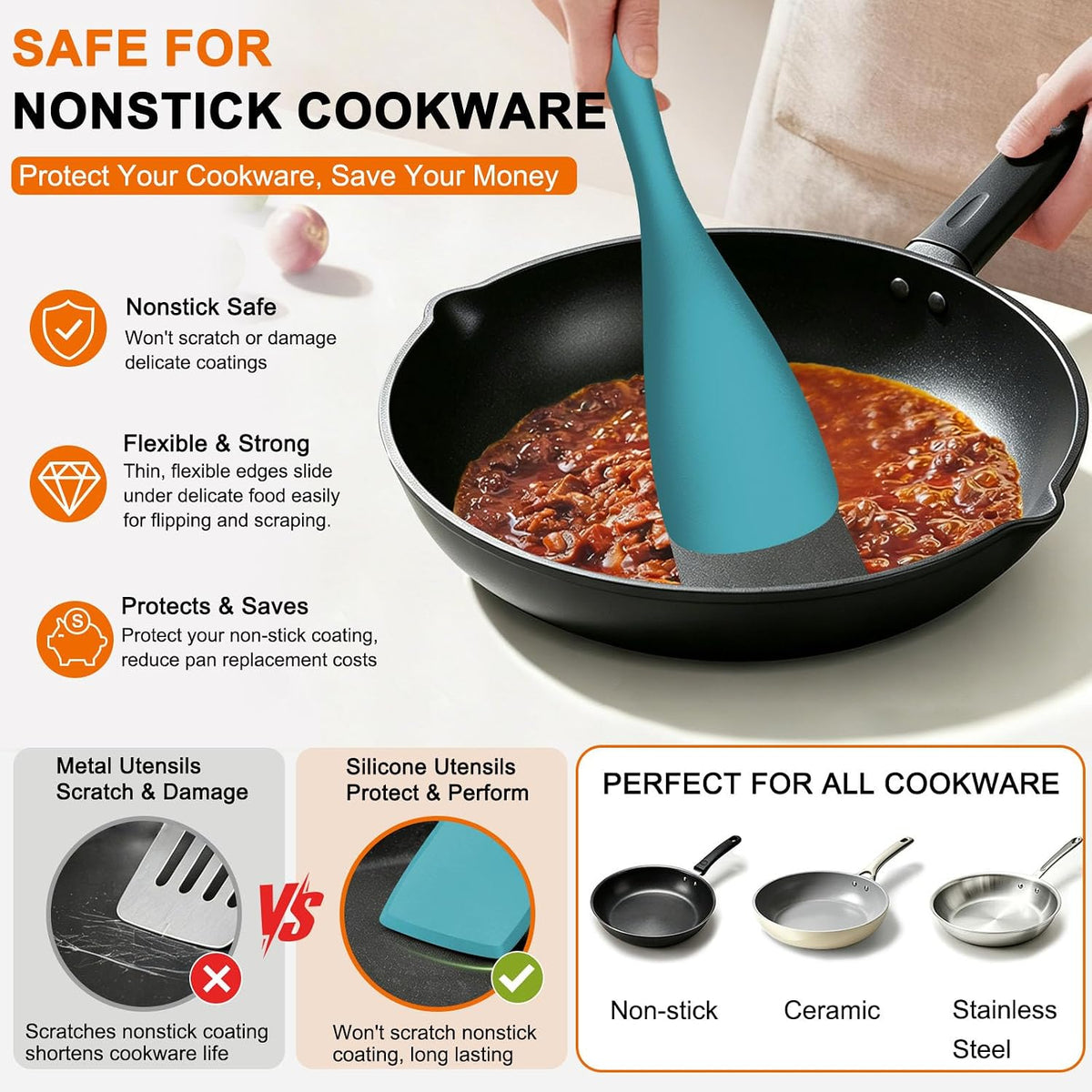 4 Pack Silicone Spatula Set, High Heat Resistant, For Non-Stick Pan