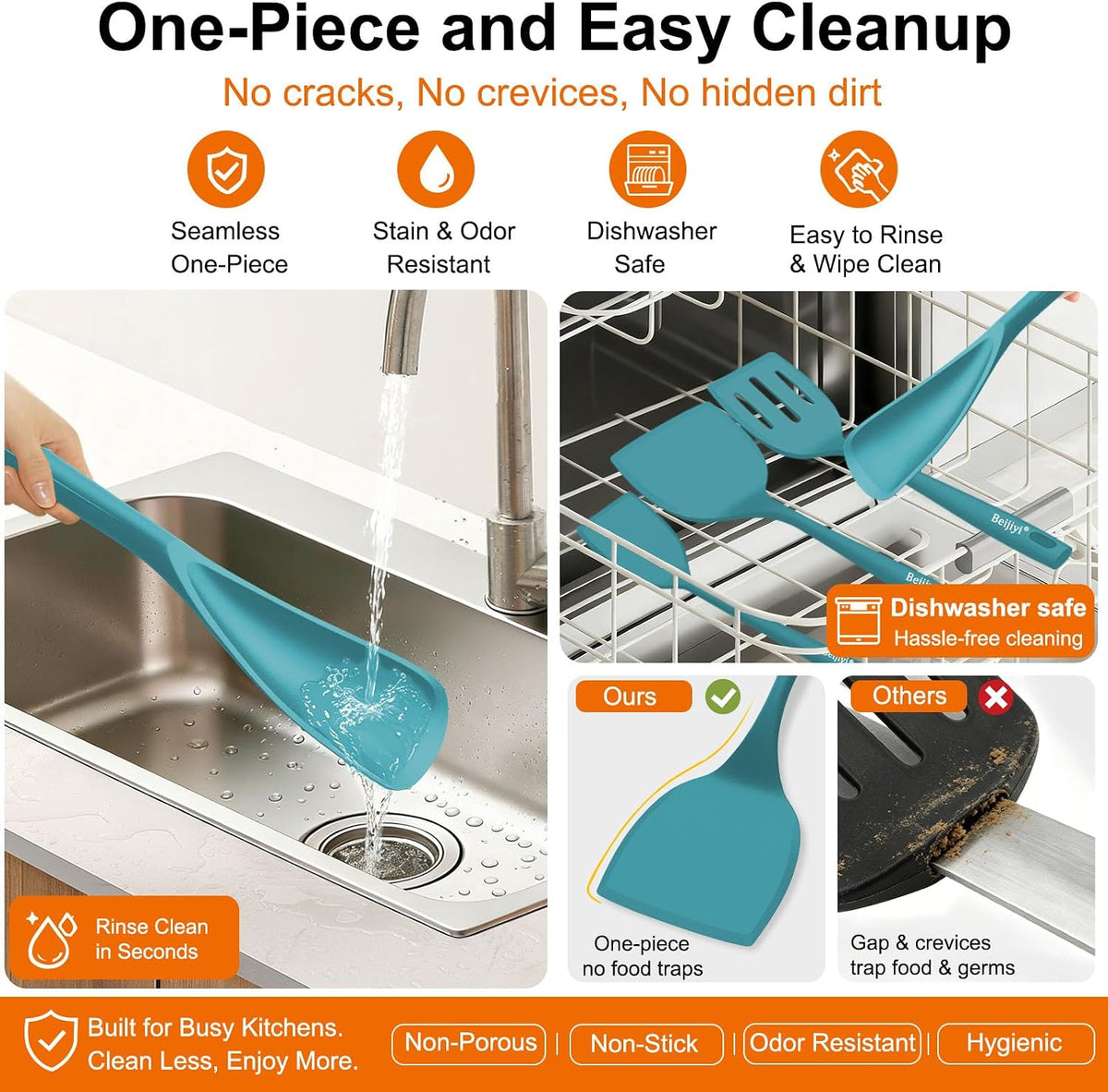 4 Pack Silicone Spatula Set, High Heat Resistant, For Non-Stick Pan