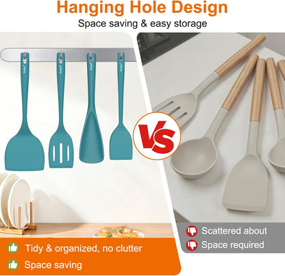 4 Pack Silicone Spatula Set, High Heat Resistant, For Non-Stick Pan