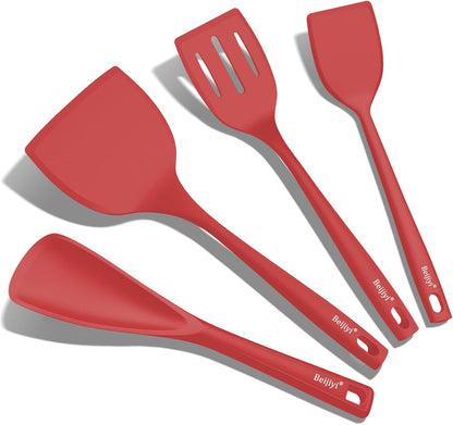4 Pack Silicone Spatula Set, High Heat Resistant, For Non-Stick Pan