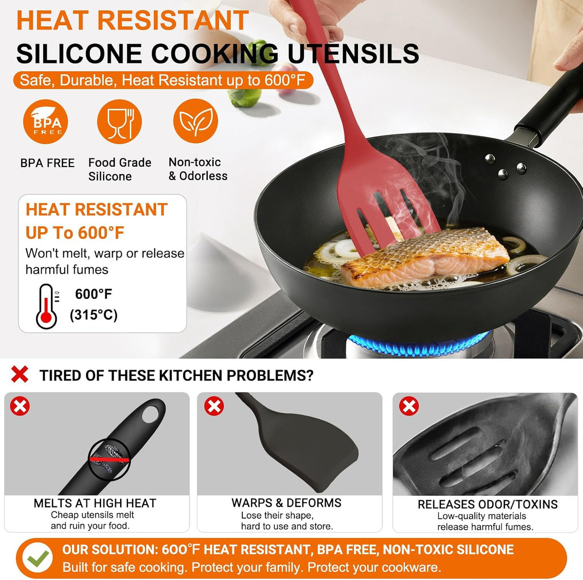 4 Pack Silicone Spatula Set, High Heat Resistant, For Non-Stick Pan