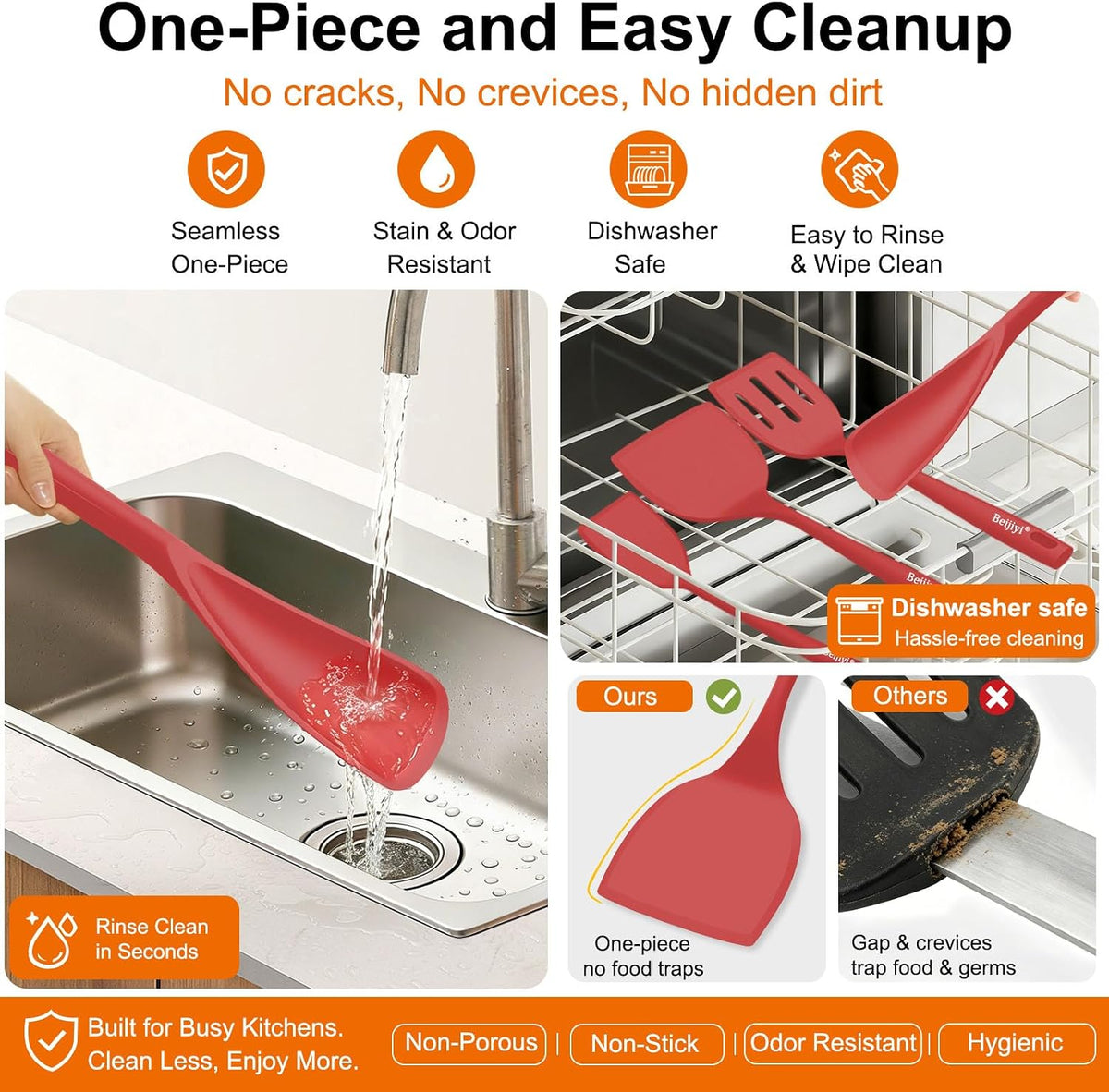 4 Pack Silicone Spatula Set, High Heat Resistant, For Non-Stick Pan