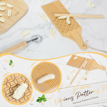 13Pcs Wood Pasta Making Kit | Pasta Tools with Rolling Pin,Ravioli Mold,Ravioli Cutter,Gnocchi Board,Pasta Stamps,Dumpling Tool,Stick Dough Scraper