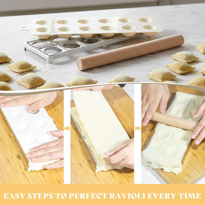 13Pcs Wood Pasta Making Kit | Pasta Tools with Rolling Pin,Ravioli Mold,Ravioli Cutter,Gnocchi Board,Pasta Stamps,Dumpling Tool,Stick Dough Scraper