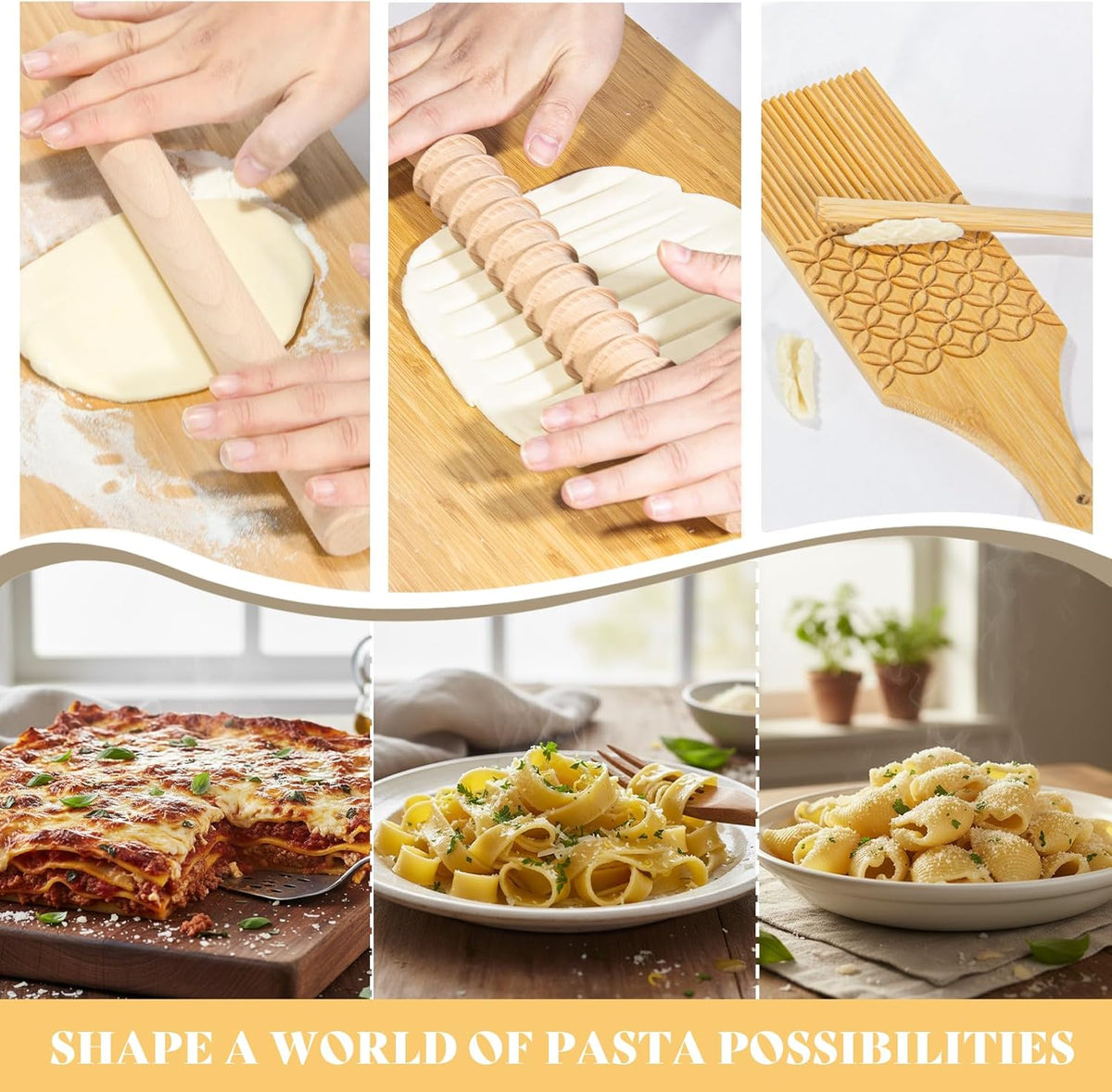 13Pcs Wood Pasta Making Kit | Pasta Tools with Rolling Pin,Ravioli Mold,Ravioli Cutter,Gnocchi Board,Pasta Stamps,Dumpling Tool,Stick Dough Scraper