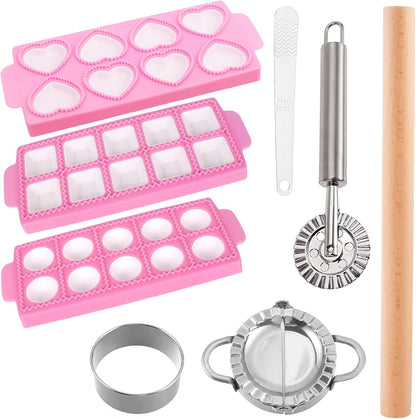 13Pcs Wood Pasta Making Kit | Pasta Tools with Rolling Pin,Ravioli Mold,Ravioli Cutter,Gnocchi Board,Pasta Stamps,Dumpling Tool,Stick Dough Scraper