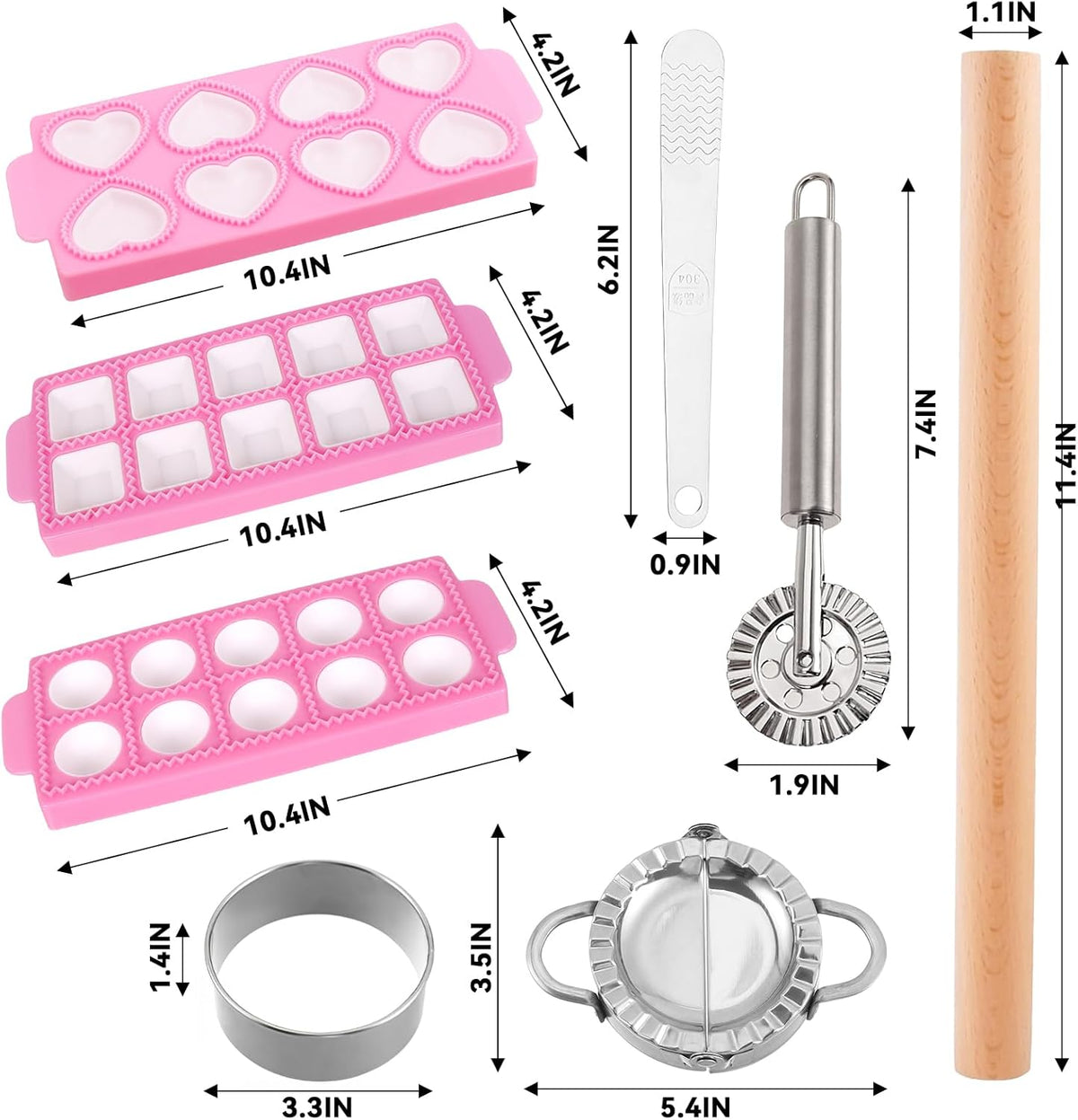13Pcs Wood Pasta Making Kit | Pasta Tools with Rolling Pin,Ravioli Mold,Ravioli Cutter,Gnocchi Board,Pasta Stamps,Dumpling Tool,Stick Dough Scraper
