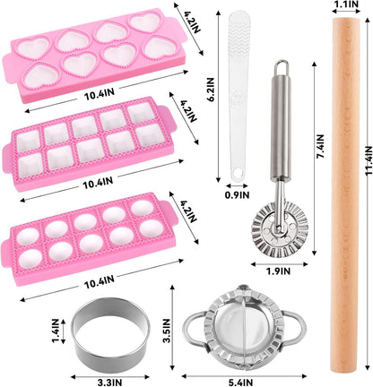 13Pcs Wood Pasta Making Kit | Pasta Tools with Rolling Pin,Ravioli Mold,Ravioli Cutter,Gnocchi Board,Pasta Stamps,Dumpling Tool,Stick Dough Scraper