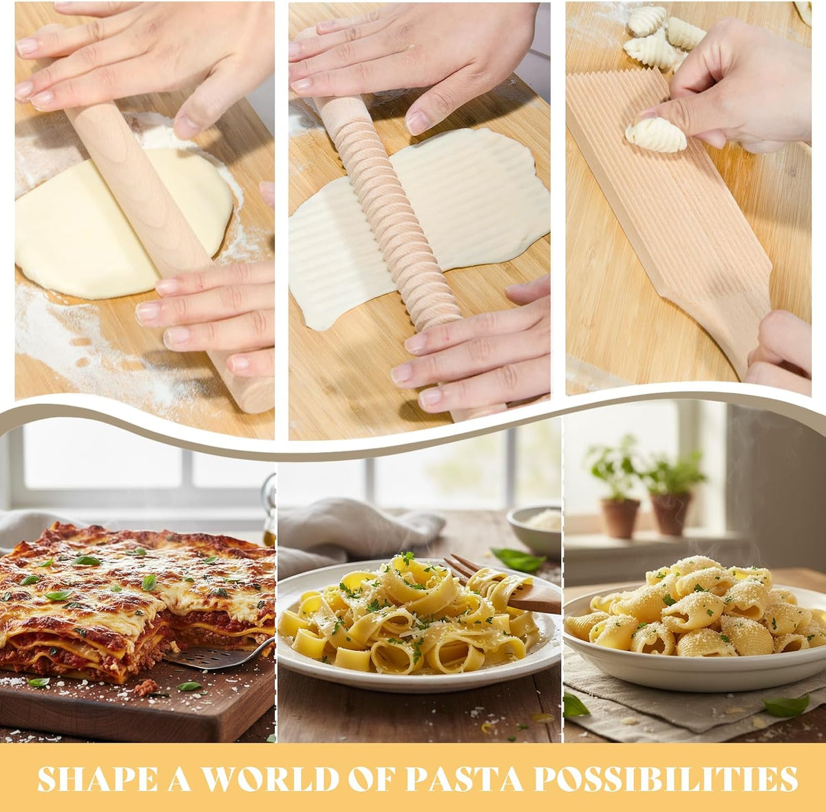 13Pcs Wood Pasta Making Kit | Pasta Tools with Rolling Pin,Ravioli Mold,Ravioli Cutter,Gnocchi Board,Pasta Stamps,Dumpling Tool,Stick Dough Scraper
