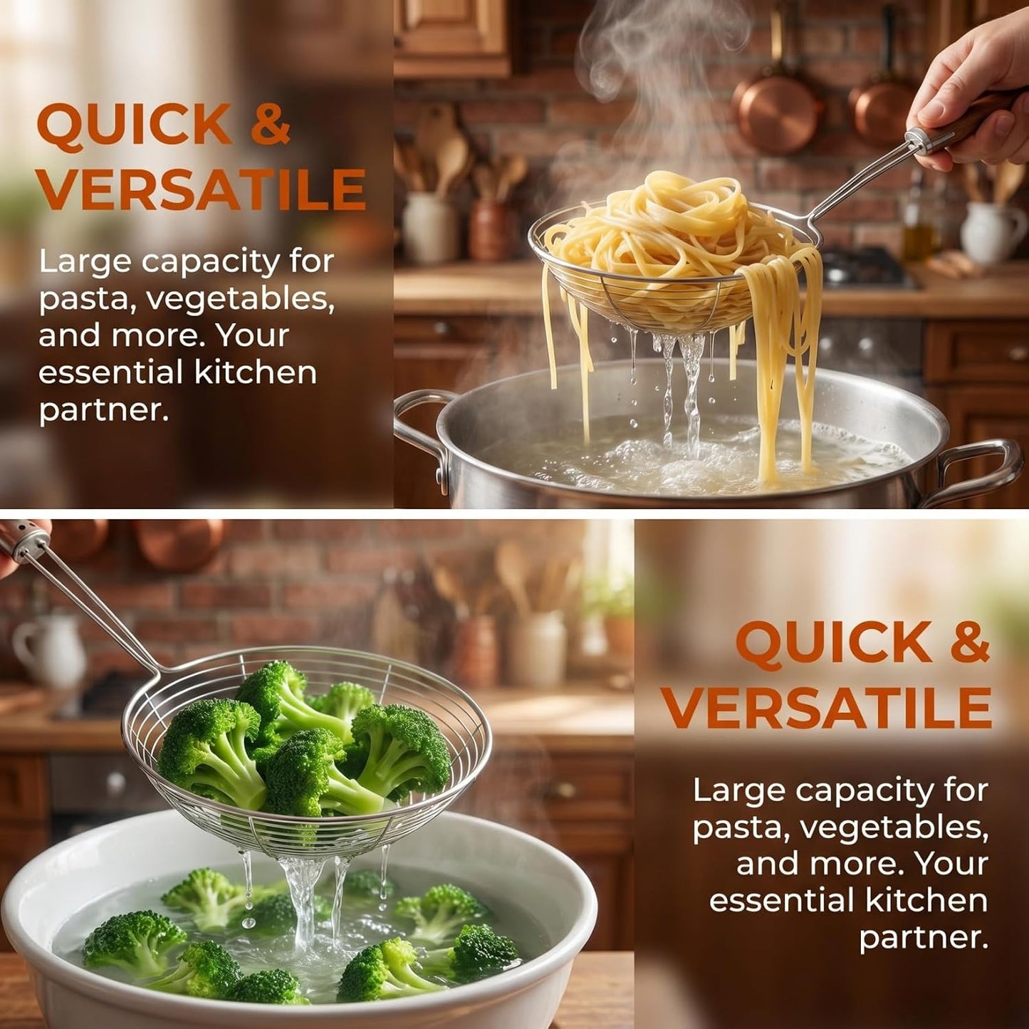 Stainless Steel Spider Skimmer Spoon Mesh Strainer Spoon with Long Handle Slotted for Frying Pasta Dumplings Noodles Deep Fryer Scoop Strainer Kitchen Scoop