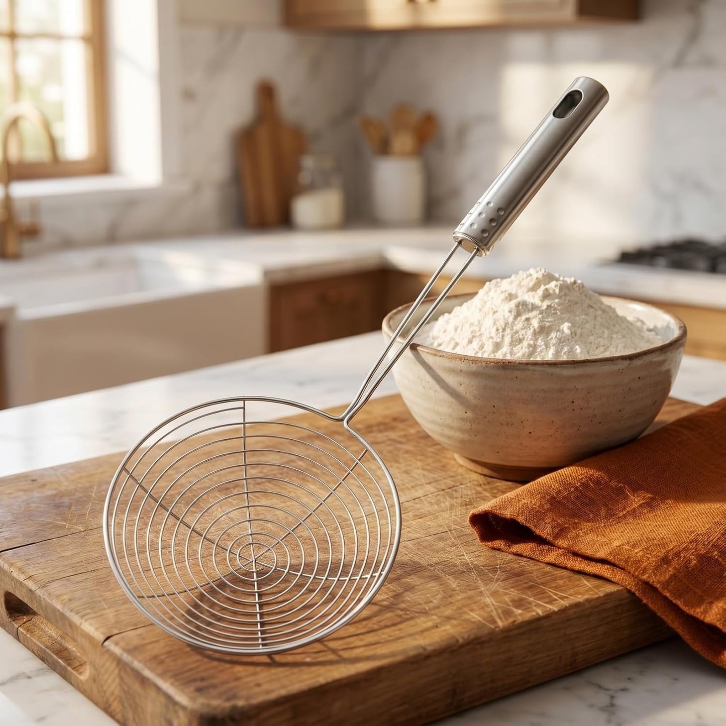 Stainless Steel Spider Skimmer Spoon Mesh Strainer Spoon with Long Handle Slotted for Frying Pasta Dumplings Noodles Deep Fryer Scoop Strainer Kitchen Scoop