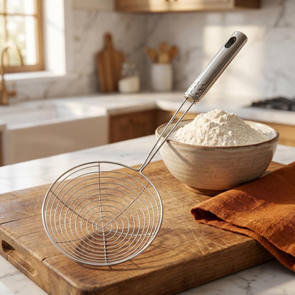 Stainless Steel Spider Skimmer Spoon Mesh Strainer Spoon with Long Handle Slotted for Frying Pasta Dumplings Noodles Deep Fryer Scoop Strainer Kitchen Scoop