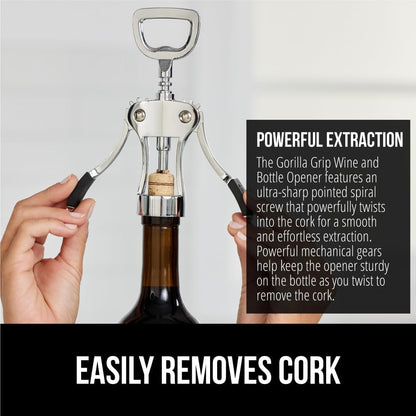BPA-Free Premium Wine Opener, Easy to Use Smooth Zinc Alloy Wing Corkscrew, Multifunctional Bottle Openers Remove Corks, Caps, Sharp Cork Screw, Dishwasher Safe, Bar Essentials, Black