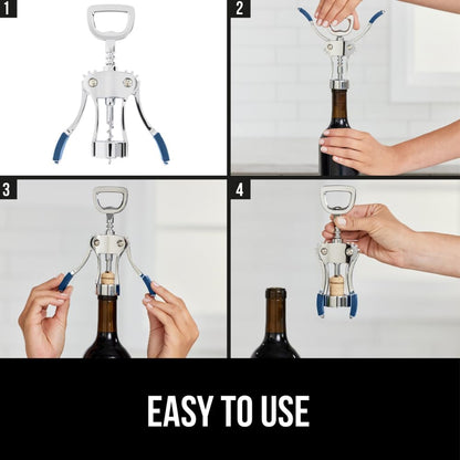 BPA-Free Premium Wine Opener, Easy to Use Smooth Zinc Alloy Wing Corkscrew, Multifunctional Bottle Openers Remove Corks, Caps, Sharp Cork Screw, Dishwasher Safe, Bar Essentials, Black