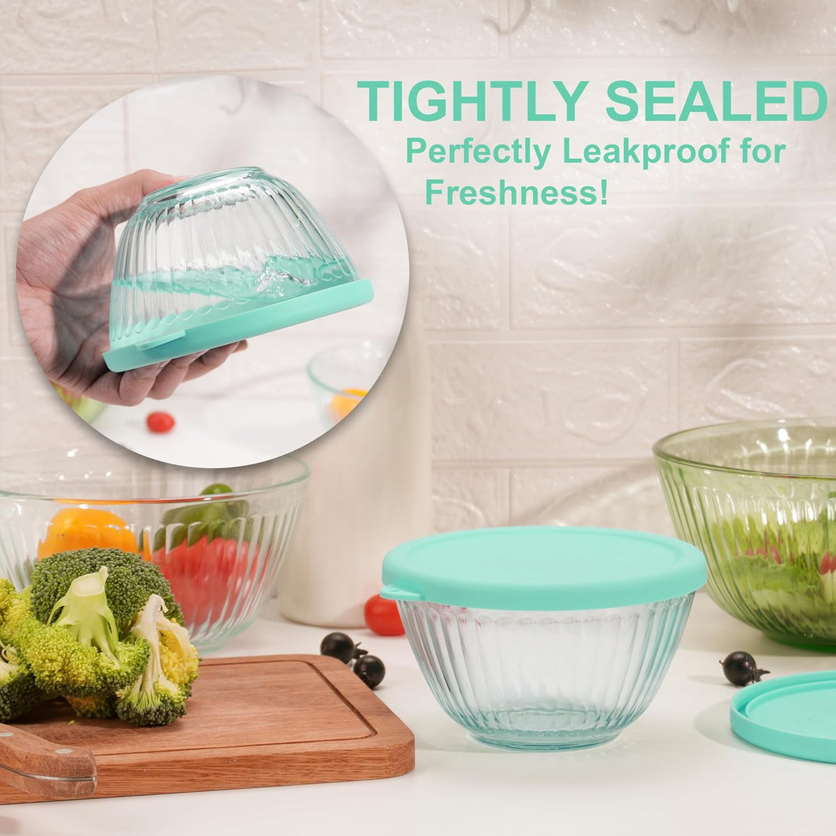 Silicone Lids Fit for Pyrex Sculpted Glass Mixing Bowls, Replacement Lids Compatible with Pyrex 3, 6, 10 Cup & 4.5 Qt Sculpted & Tinted Glass Bowls, Dishwasher Safe (Lid Only)