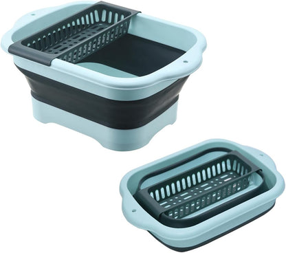 11L（2.91 Gallon） Collapsible Dish Basin with Drain Plug, Space Saving Outdoor Multiuse Foldable Sink Tub, Dishpan, Portable Kitchen Storage Tray for Vegetable Washing, Camping, RV (Green)