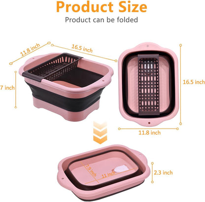 11L（2.91 Gallon） Collapsible Dish Basin with Drain Plug, Space Saving Outdoor Multiuse Foldable Sink Tub, Dishpan, Portable Kitchen Storage Tray for Vegetable Washing, Camping, RV (Green)