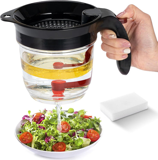Fat Separator for Gravy,4 Cup,32oz,with Measuring Cup and Filter | Grease Gravy Separator with Scale,Grease Gravy Separator with Multi-Functional Dish Sponge