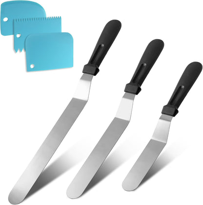 Litoexpe 6 Pack Stainless Steel Icing Spatulas with Blue Scrapers | Angled Offset Design, for Baking and Cake Decorating Projects