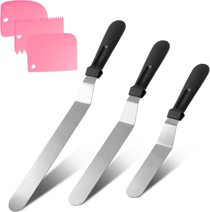 Litoexpe 6 Pack Stainless Steel Icing Spatulas with Blue Scrapers | Angled Offset Design, for Baking and Cake Decorating Projects